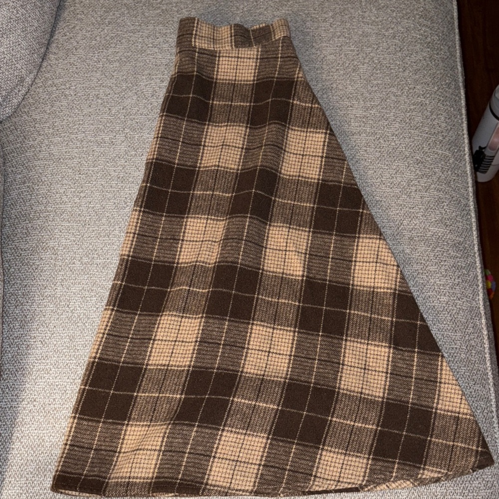 SHEIN Brown and Tan Plaid A-Line Skirt